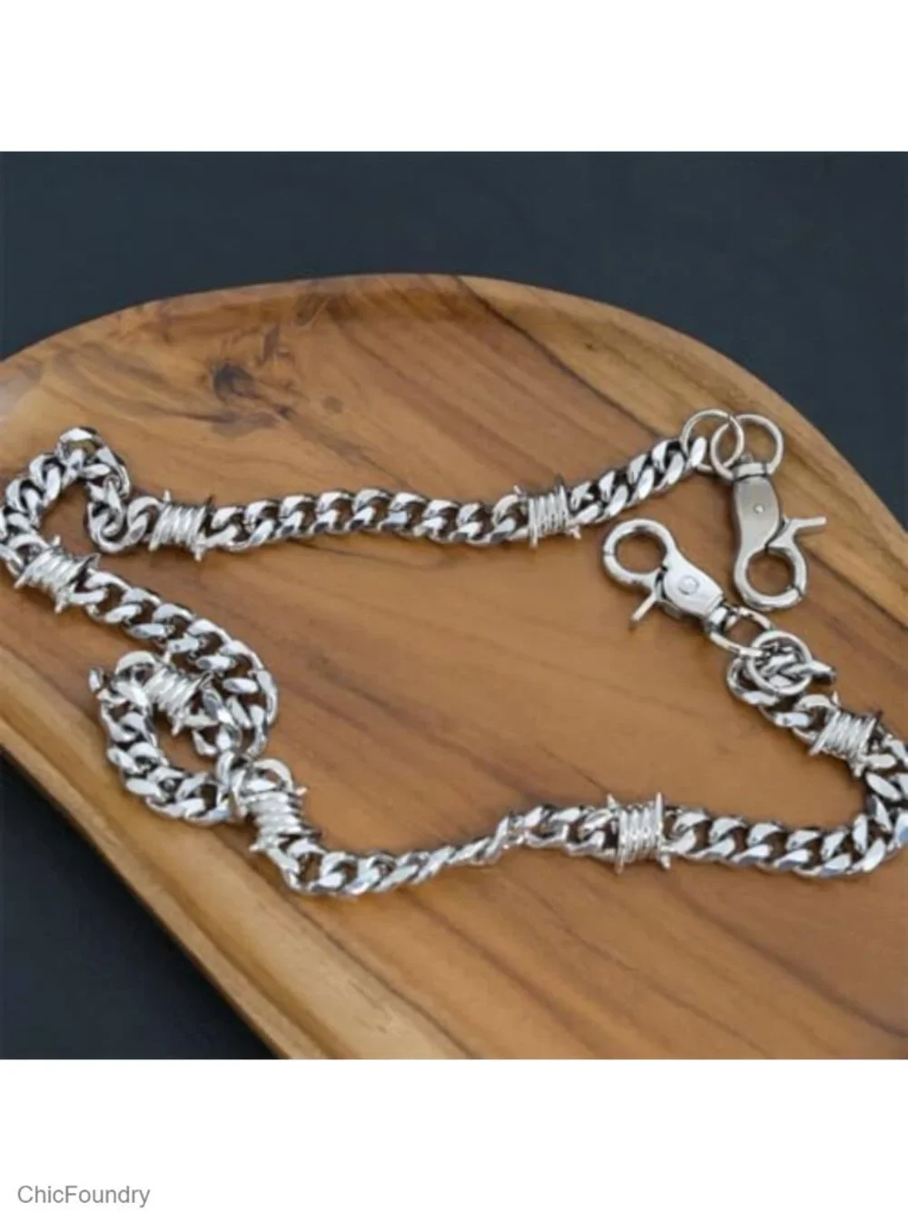 Biker Wallet Chain Stainless Steel Barbed Wire Hip Hop Punk Clasp Belt Loop